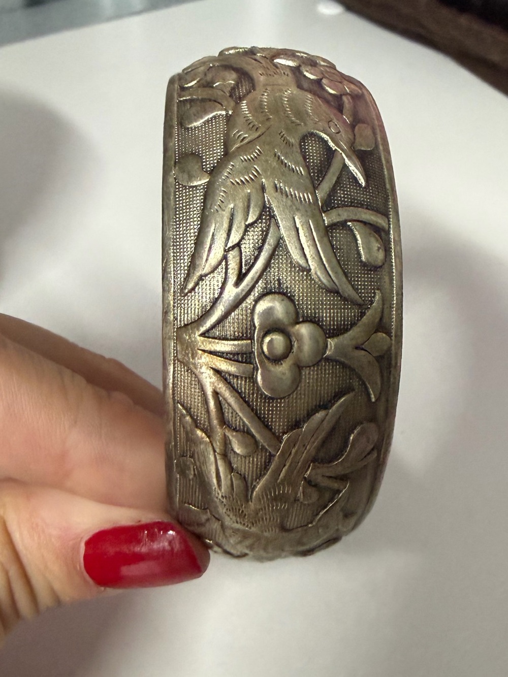 Engraved Adjustable Bangle Bracelet in Silver